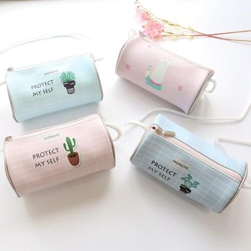 XZXBBAG Girls Cute Cactus Mini Zipper Shoulder Bags Female Bucket Crossbody Packet Girl Bears Barrel Bag Large Capacity Pouch