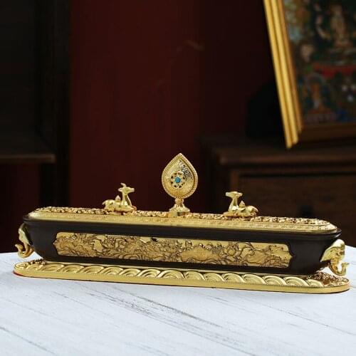 Tantric Reclining Incense Burner Indoor Household Ritual Buddha Offering Ornaments Pure Copper Color Auspicious Lotus Horizontal