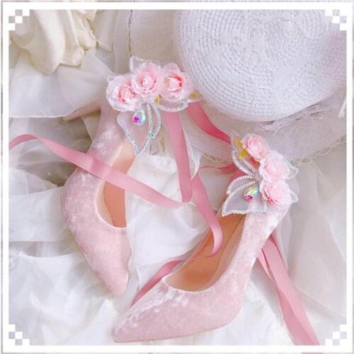 Lolita shoes red wind butterfly velvet womens shoes stiletto high heels single shoes straps 2020 spring and summer pointed