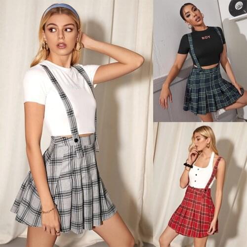 Ladies Summer Temperament Suspender Skirt, Women Fashionable Plaid Pattern Pleated Bust Skirt for Shopping Travel Dating