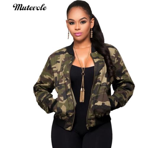 Mutevole Autumn Thin Camouflage Jacket Women Elegant Long Sleeve Bomber Jacket Coat Camo Casual Army Green Pocket Cropped Jacket