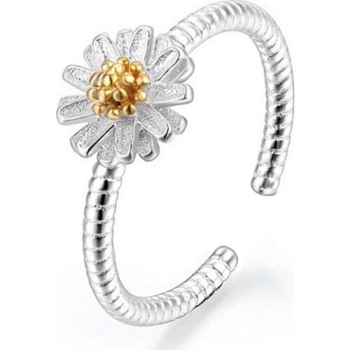 Womens Girls Cute Fresh Small Daisy Sunflower Open Style Ring Adjustable Fashion Jewelry R0040