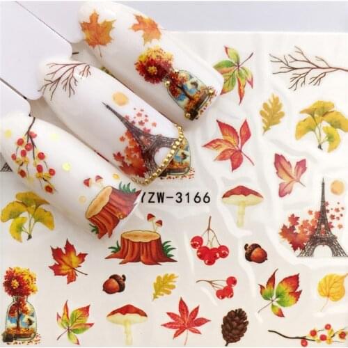 1 Sheet Fall Yellow Gold Nail Sticker Maple Leaf Pattern 3D Decals Nail Stickers Water Transfer Nail Foils Tattoo Manicure Wraps