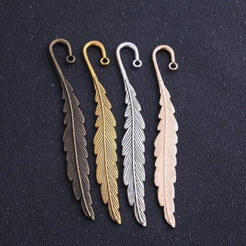 1pcs Big Size 14*116mm New Fashion Classics Wholesales Feather Shape Four Color Lead Free Metal Alloy Bookmark