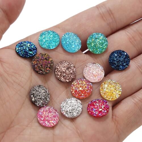20pcs/lot 12mm Flatback Druzy Stone Cabochon Beads For Craft Embellishment Flat Back Resin Cabochon Beads Jewelry Making