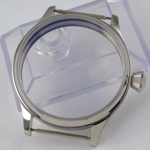 44mm parnis polished stainless steel watch case High quality hardened mineral glass fit eta 6497 6498 movement Watch Case