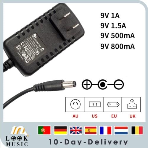 9V AC DC Power Adapter 1.5A/1A/800mA/500mA Current Negative Inside Positive Outside