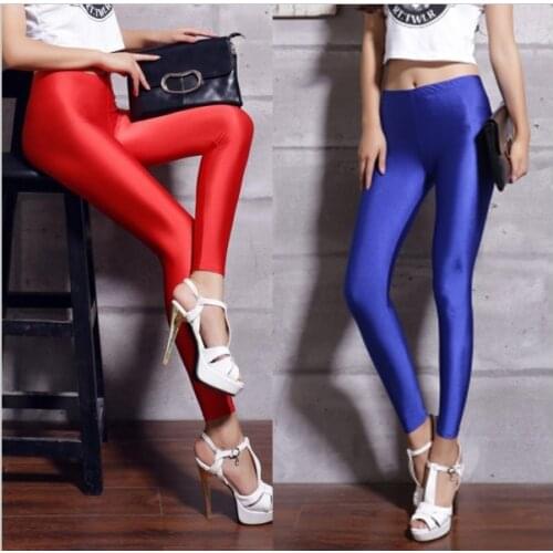 Shiny spandex leggings womens black red lycra polyester women leggings colors neon spandex leggings high waist stretch skinny
