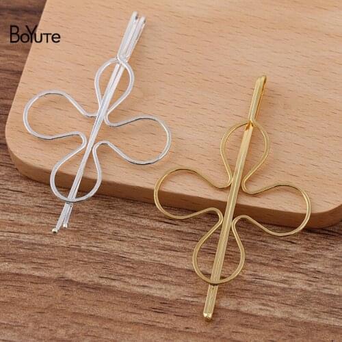 BoYuTe (50 Pieces/Lot) 42*73MM Metal Iron Clover Hairpin Bangs Clip Korean Style Diy Hair Accessories Materials Wholesale