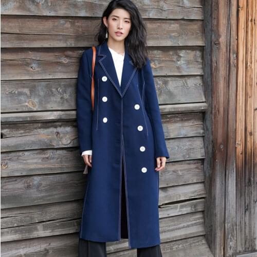 BringBring 2017 Spring Autumn Long Trench Coat for Women Double Breasted Slim Women Fashion Turn-Down Trench Outwear Coat 1803