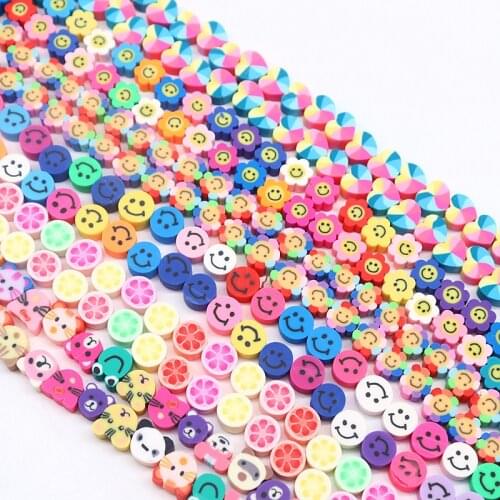 10mm Polymer Clay Beads Fruits Heart Flower Animal Smiley Beads Rubber Spacer Beads for Jewelry Making DIY Bracelet Necklace