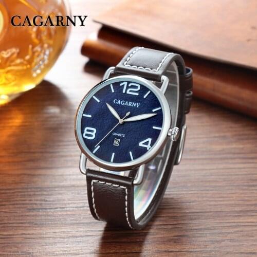 Mens Watches reloj hombre CAGARNY Brand Sports Watches Mens Quartz Date Clock Casual Leather Wrist Watch Relogio Masculino