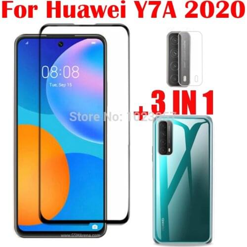 3-in-1 Case + Camera Tempered Glass On For Huawei Y7A Peppa-L22B ScreenProtector Glass On For Huawei Y7A 2020 2.5D Glass