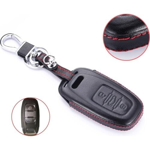 1 Pcs 4D Stitch Leather Car Key Case 3 Buttons Smart Remote Fobs Cover Accessory Fit For Audi Q5 Q8 S4 S5 S6 A3 A4 A5 A6 A7 A8