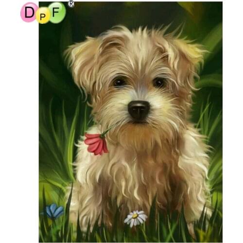 DPF DIY Flower dog 5D home decor diamond mosaic kit square diamond painting cross stitch crafts diamond embroidery wall painting