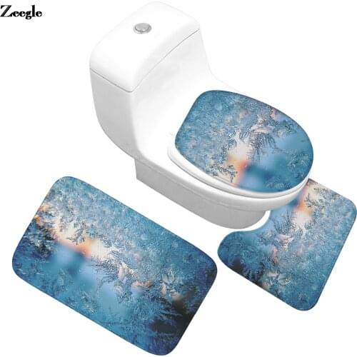 Flannel Bath Mat Memory Foam U-Shaped Toilet Rug Anti-slip Floor Carpet for Toilet Decor Mat Set Printed Bathroom Carpet Rug