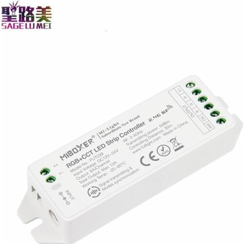 FUT039 upgrade DC12V~24V 2.4GHz RGB+CCT LED Strip Controller Dimmer , Support remote / app / voice / DMX512 control 6A/Channel