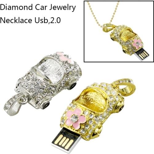 Crystal Sport Car USB Flash Drives Mini Metal Diamond Car Necklace Pen Drive 64GB 32GB 8G Usb Flash Memory Stick Cooper Pendrive
