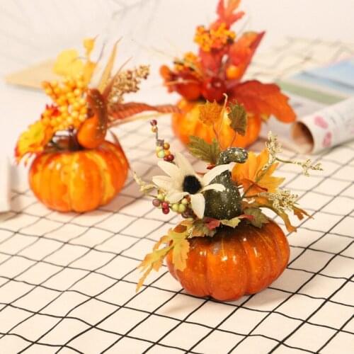 Simulation Pumpkin Table Pendulum Harvest Festival Halloween Autumn Color Decoration Props Maple Leaf Pomegranate Home