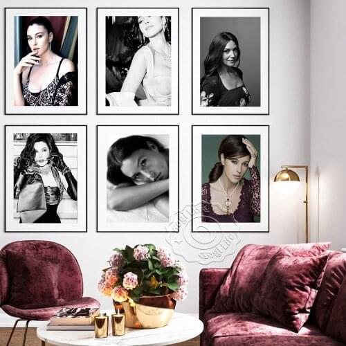Italy Actress Model Monica Bellucci Black And White Art Poster, Star Actress Portrait Photo Art Prints, Home Decor Wall Picture