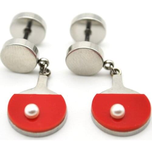 Red Ping Pong bats Ear stud Barbell 316L Stainless Steel Pendant New D