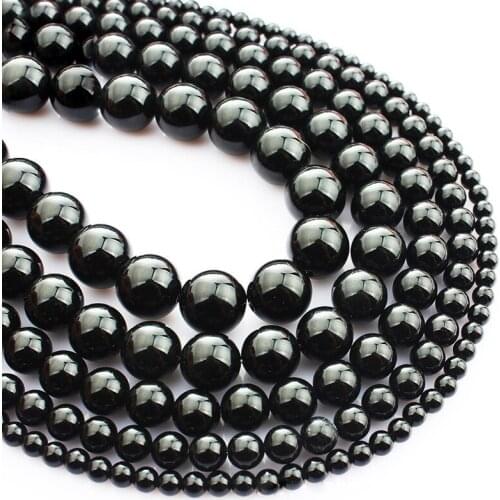 15"(38cm) Strand Round Natural Black Agate Stone Rocks 4mm 6mm 8mm 10mm 12mm Gemstone Beads for Bracelet Jewelry Making Findings