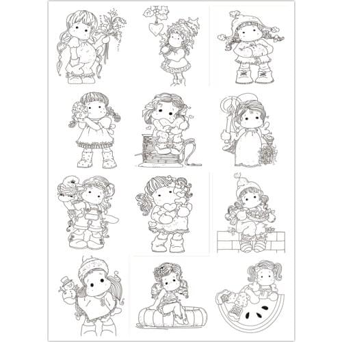 Cute girl Clear stamps and metal die cuts