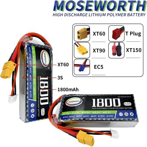 MOSEWORTH 3S 11.1V LiFePo4 RC LiPo Battery 1800 mAh Lithium Battery For Drone Airplane Car Quadcopter Boat