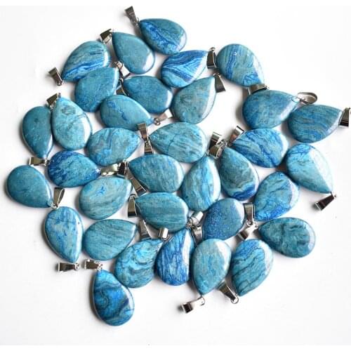 Wholesale 50pcs/lot trendy hot sell natural blue onyx water drop shape pendants charms for Necklaces making Free shipping