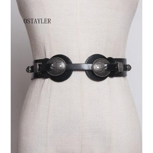 Autumn Vintage Metallic Curving Double Buckle Jean Belts For Women Black PU Waist Belts Slim Corset Caestus Girls Coat Belts