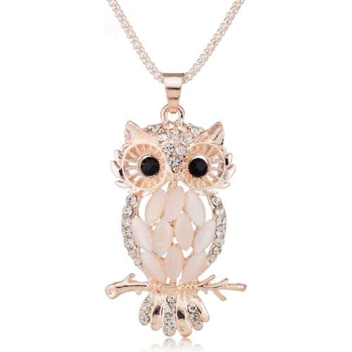 Fashion Alloy Opal Pendant Necklace Women Choker Lady Girl Owl Pendant Necklace Long Sweater Necklace Accessories