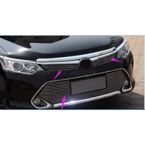 Stainless steel Front Upper+Bottom Grill Grille protector cover trim 2pcs For TOYOTA Camry 2015 2016 2017