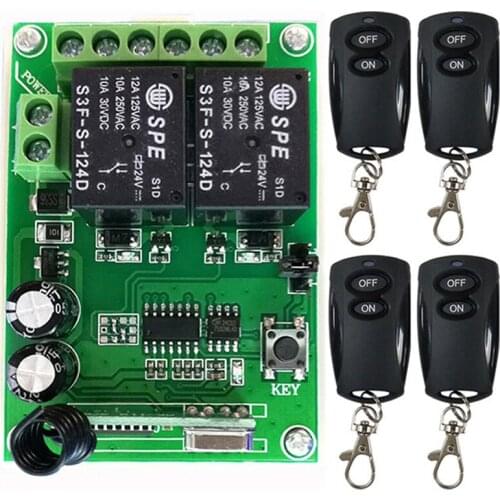 DC12V 24V 2CH 2CH Remote Control Light Switch Relay Output Radio Receiver Module and black Transmitte Garage Doors Electric Door