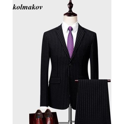 Jacket and Pants) New Arrival Style Men Boutique Stripe Suits Dress High Quality Business Casual Mens Two-piece Suits M-6XL