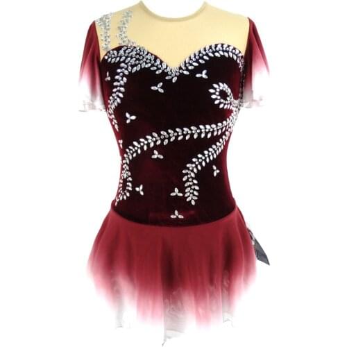 LIUHUO Figure Skating Dress Women Girls Spandex professional tutu Ice Skating skirt Roller Skating Belly Dress short sleeves