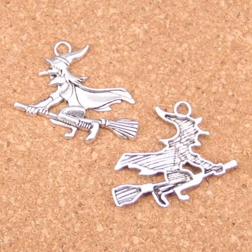 8pcs Charms witch on broomstick halloween 36x34mm Antique Pendants,Vintage Tibetan Silver Jewelry,DIY for bracelet necklace