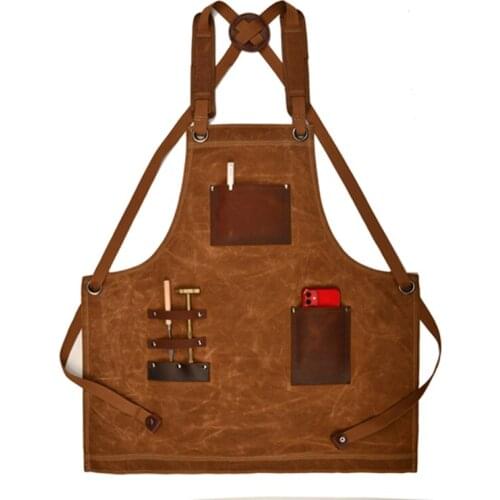 Bast sale canvas barbecue cooking apron custom logo bbq aprons for big multifunctional pocket overalls