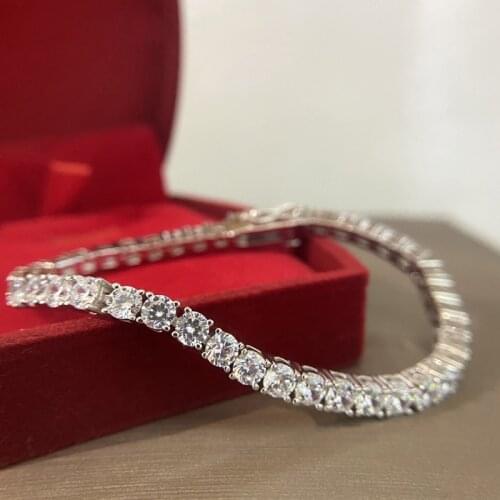 Luxury 100% 925 Sterling Silver Created Clear 3.75mm High Carbon Diamond Party Bracelets For Women Fine Jewelry Gift