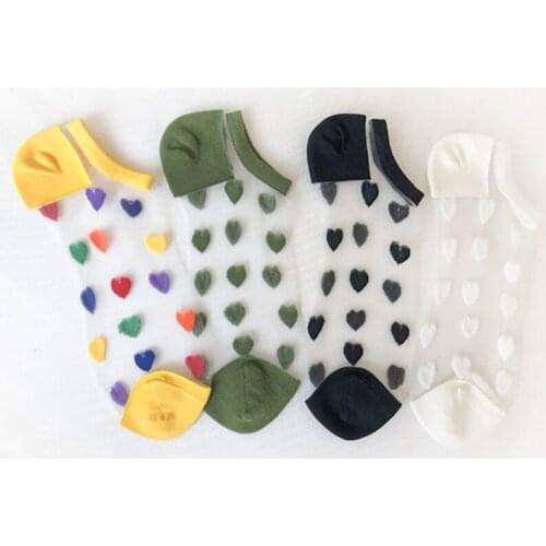 Cute Heart Transparent Ultra-thin Breathable Shallow Mouth for Women Girl Boat Socks Japanese Wind Polyester 1Pair