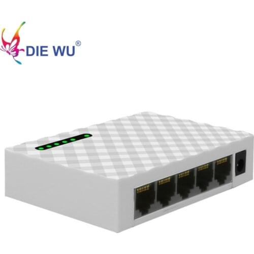 DIEWU 5 Ports 10/100/1000Mbps Gigabit Switch HUB LAN Ethernet Desktop Network Adapter with Lightning Protection
