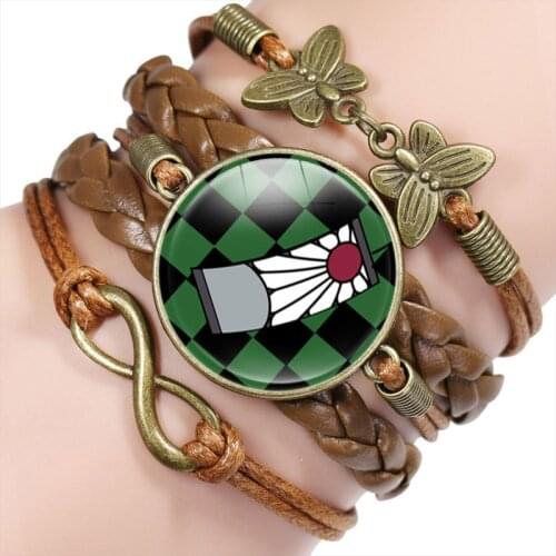 Anime Demon Slayer Wide Leather bracelet Kimetsu No Yaiba Kamado Tanjirou Nezuko Cosplay Jewelry