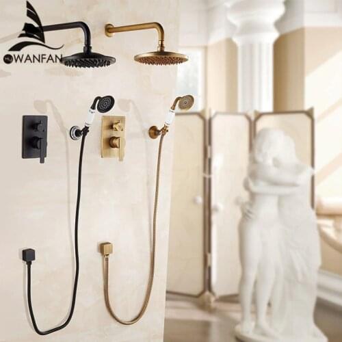 Bathtub Faucets Antique Bath Rain Shower Wall Concealed Bathroom Faucets Shower Set Faucet Mixer Black Mixer Set Crane DG21-8203