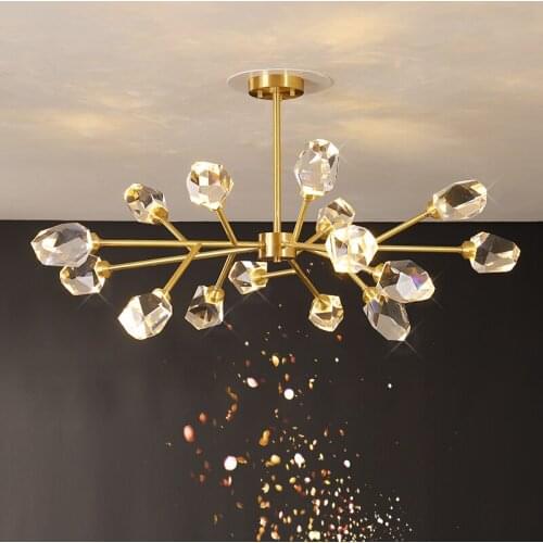 Modern Nordic Branch Led Chandelier for the kitchen Living room Crystal diamond Light Fixtures Bedroom Copper hanging lamp