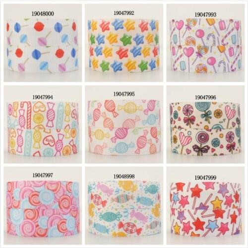Heat Transfer Beautiful Candy Printed 5 Yards 25mm/38mm Grosgrain/Satin Ribbon for DIY Holiday Party Gift Wrap