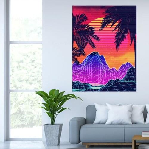 Home Decoration Hd Print Pictures Neon Glowing Rocks Wall Art Modular Palm Trees Poster Canvas Painting For Living Room