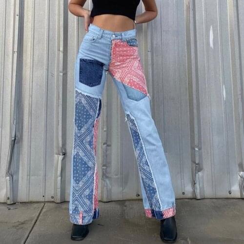 Women Jeans E-girl 90s Aesthetic Y2k Clothes Pants Long Trousers Pathwork Streetwear Ladies Loose Harajuku Womens Jeans#F30
