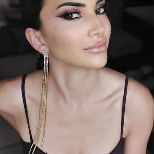 New Style Ladies Earrings Long Chain Dangling Earrings Sparkling Rhinestones Fashion Jewelry Fashion Earrings Accessories