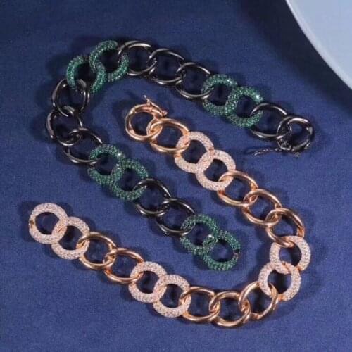SLJELY High Quality Real 925 Sterling Silver Black and Green Zircon Link Chains Bracelet for Women Luxury Brand Jewelry