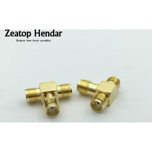 1Pcs Brass T-type SMA 1 Female to 2 Double SMA Female Jack Connector 3 Way SMA Female Coaxial Plug Gold