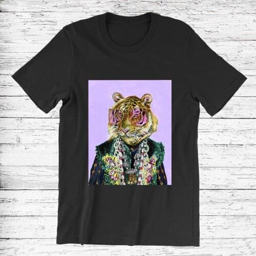 100% Cotton Retro Oil Painting Fashionable Tiger Short-sleeved O-neck Loose T-shirt Female Plus Size T-shirt Men And Women S-4XL